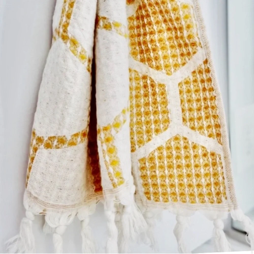 Hand Towel Modern Loom Weave Cheerful Yellow + Cream 2 Side Kitchen or Bathroom